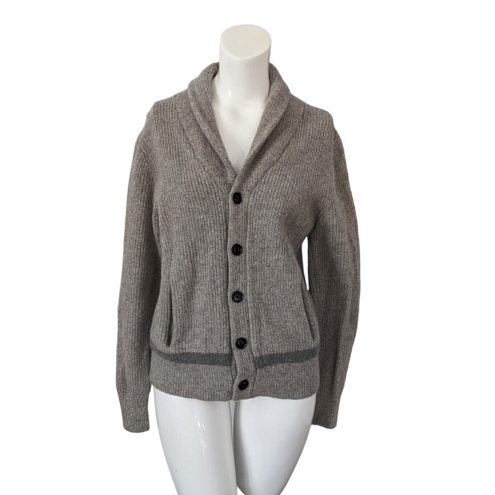 Club Monaco Gray Ribbed Wool Cardigan Soft Shawl Collar Pockets Grandpa Sz Large